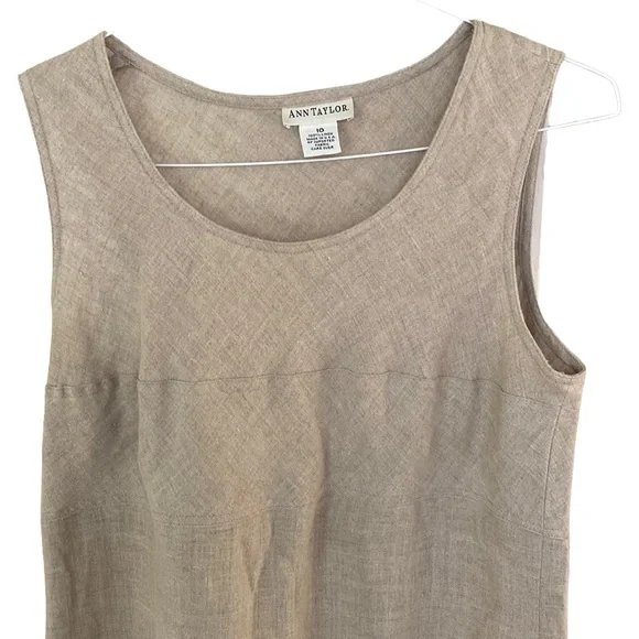 Ann Taylor Maxi Dress Linen Color Beige     Size 10 Made in USA open to the side - Picture 2 of 6